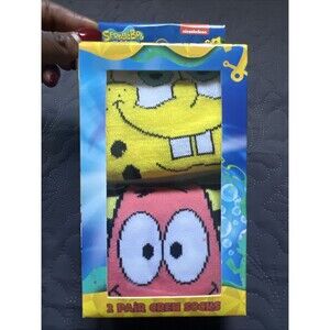 Spongebob Squarepants Bioworld Crew Socks 2 Pair Pack Mens Shoe Size 8-12 NIB